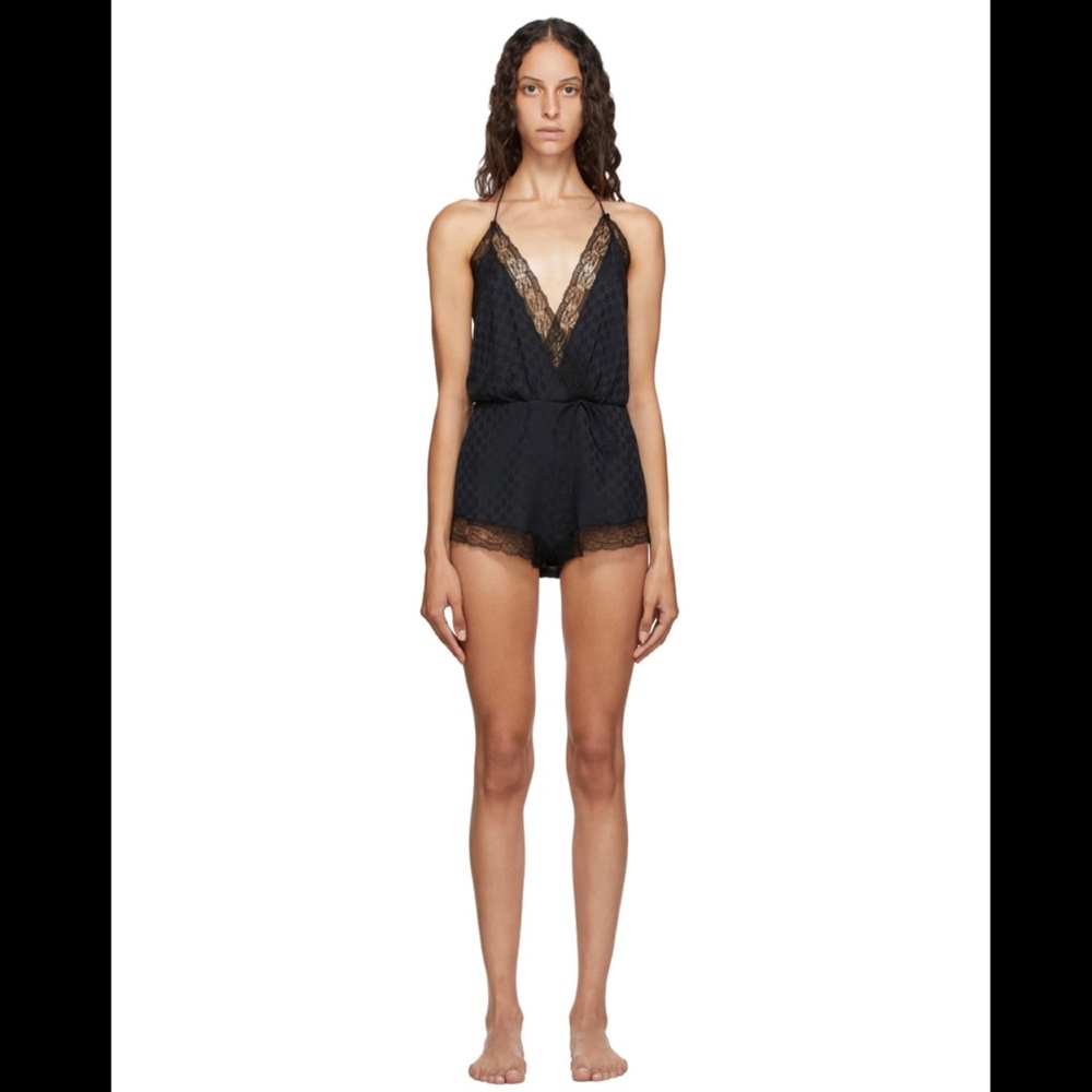gucci Black Silk Lace Bodysuit
